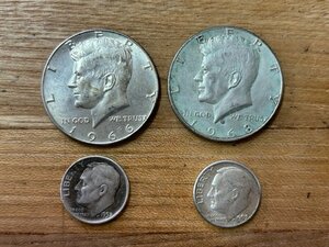 ◆H-78479-45 アメリカ 50セント銀貨 ハーフダラー 10セント銀貨 1ダイム まとめて 硬貨4枚