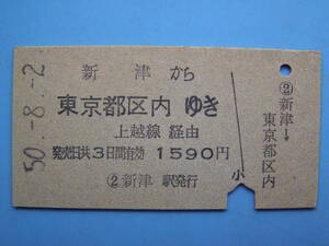 切符 鉄道切符 国鉄 硬券 乗車券 新津 → 東京 50-8-2 新津駅 発行 (Z252)
