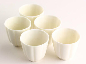中国美術　白磁　徳化窯　木瓜型　煎茶碗　5客　J2401