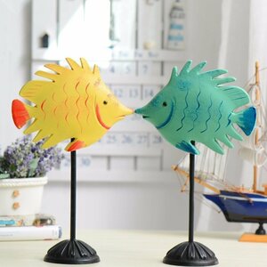 家飾り品 木製カップル魚 モダン芸術オーナメント飾り インテリア木製置物 雑貨 プレゼント擺件 秀作HMM037