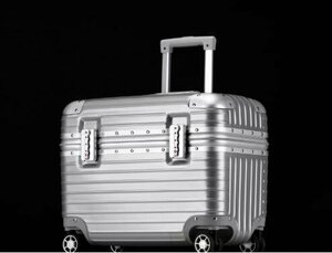 実用☆ スーツケース シルバー アルミマグネシウム合金 TSAロック搭載ビジネストラベルバッグ軽量防水 18寸