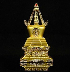 1個　チベット仏教用品　銅合金仏舎利塔　仏塔　菩提塔 YLH614