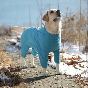 犬 服 ペット 綿服 コート 秋冬 フリース ジャケット 暖かい 寒さ対策 背中開き 小中大型犬 散歩 ジッパー付き 着脱簡単 ブルー XXL