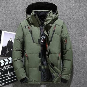 YR-01 緑（実寸4XL)新品◆高級セレブdesigner*スキー 登山 OUTDOOR アウトドア ジャンパー ブルゾン 無地 フード付き ダウンコート