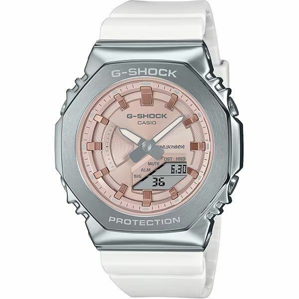 送料無料★特価 新品 カシオ正規保証付き★G-SHOCK GM-S2100WS-7AJF メタルカバード ミッドサイズ ホワイト ピンク レディース腕時計
