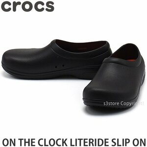 1円～ CROCS ON THE CLOCK LIGHT RIDE SLIP ON BLACK 23.0cm クロックス サンダル スリッポン 飲食店 病院 ユニセックス [同梱不可]