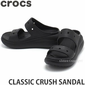 1円～ CROCS CLASSIC CRUSH SANDAL BLACK 24.0cm クロックス サンダル アウトドア 靴 デイリーユース 厚底 ツーストラップ [同梱不可]