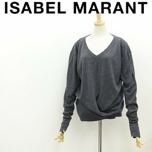 ◆ISABEL MARANT イザベルマラン フロントスリット Vネック ウール ニット セーター チャコールグレー 1