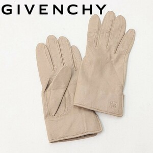 ◆GIVENCHY ジバンシィ レザー ファー ロゴ型押し グローブ 手袋 ベージュ