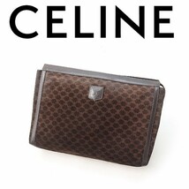 ヴィンテージ◆CELINE オールド セリーヌ スエード×レザー マカダム柄 セカンド クラッチ バッグ ポーチ ダークブラウン_画像1