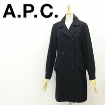 ◆A.P.C. アーペーセー バックベルト ウール ダブル コート 黒 ブラック 36_画像1