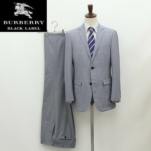 ◆BURBERRY BLACK LABEL バーバリーブラックレーベル シルク混 2釦 スーツ セットアップ ネイビー×ライトグレー 38R