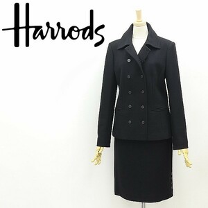 美品◆Harrods ハロッズ ウール ダブル ジャケット＆スカート スーツ セットアップ 黒 ブラック 3