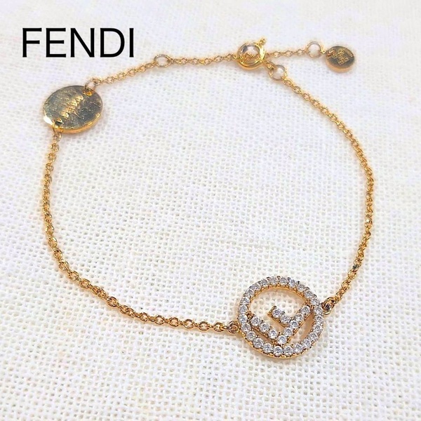 【人気】FENDI フェンディ チェーン ブレスレット エフイズフェンディ ゴールド ラインストーン アクセサリー【送料無料】