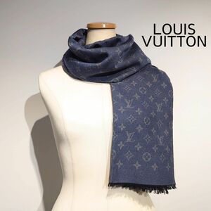 【レア】LOUIS VUITTON ルイヴィトン LV ストール マフラー エトール モノグラム エクリプス インディゴグレー ブルー グレー 青 M73724