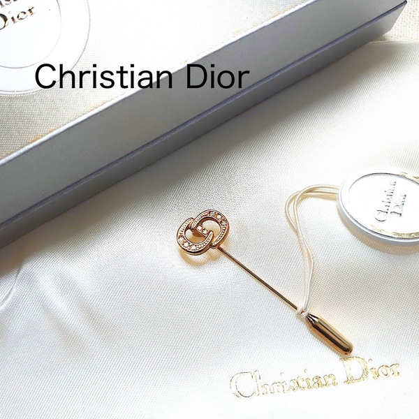 【レア】Christian Dior CD クリスチャン ディオール CDロゴ ラインストーン ピンブローチ ブローチ ヴィンテージ ゴールド 鑑定済