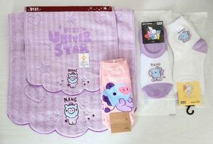 BT21 ＊ ベビーアップリケ刺繍 フェイス・ミニタオル + ソックス 3点 ☆ MANG (5点セット) BTS