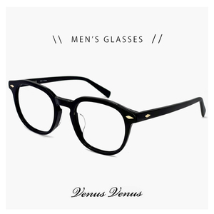 新品 メンズ メガネ 1308-1 おしゃれ 眼鏡 男性用 クラシック ボスリントン 型 ウェリントン ボストン フレーム venus×2 黒縁 黒ぶち