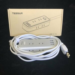 TESSAN USB付き電源タップ TS-706 　AC差込口 6口 USB-A 3ポート コード約3m【PSEマークあり】 09 00235