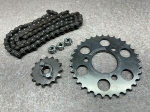 美品 NSF100で使用 F.R 武川 スプロケット チェーン 走行少 HRC HR01 エイプ100 XR100モタード nsr50 nsf100 モンキー ゴリラ 武川 キタコ