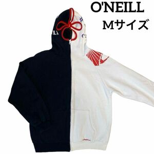 O'NEILL オニール　デザイン　パーカー　覆面　マスク　白×黒　裏起毛　Mサイズ