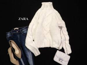 ザラ ZARA 大人可愛い☆ざっくり ハイネック 肉厚 ケーブルニット セーター S