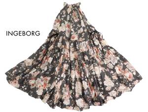  ultimate beautiful Ingeborg INGEBORG adult pretty wonderful style * flower tia-do ribbon long maxi flair skirt M pink house kaneko isao