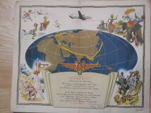 [郡]　絵図　1954年スカンジナビア航空空路図パンフレット　漫画入飛行機案内　外国旅行_画像1
