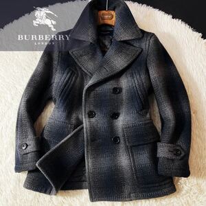 L6【目立ちノバチェック】定価15万●未使用級BURBERRY LONDON●最高峰!!圧倒的存在感ウールトレンチPコート●メンズ　バーバリー　コート