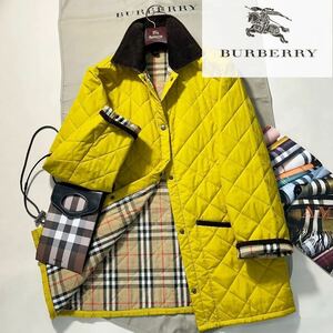 g25ビックシルエット【英国風イエロー】定価15万●超美品BURBERRY●高級キルティングコート● バーバリーコート レディース ノバチェック　