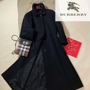 K3【宝石のカシミヤ70%】定価22万●超美品 BURBERRY●高級カシミヤステンカラーコート　バーバリーコート　レディース　9号　