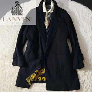 g7【別格!!高級カシミヤ100%】定価15万●超美品LANVIN PARIS●高級カシミヤステンカラーコート●メンズ　ランバン　コート　L 美しい光沢