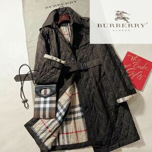 h33【エレガントなノバチェック】定価14万●美品BURBERRY LONDON●高級キルティングジャケットコート　バーバリーコート　レディース　