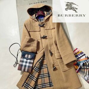 J11【お目立ちノバチェック】定価14万●美品BURBERRY 美シルエット●高級ウールダッフルコート　バーバリーコート　レディース　大きめ/40