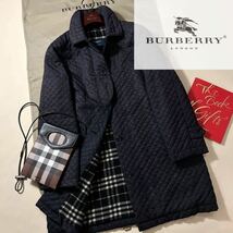 K19【本場のイギリス製】参考価格15万●美品BURBERRY LONDON●ロングキルティングステンカラーコート　バーバリーウールコート　レディース_画像1