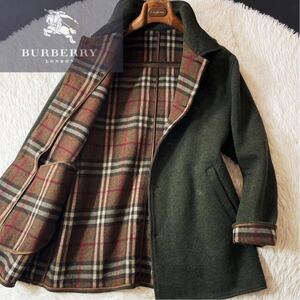 K27 スペイン製〜定価14万●BURBERRY LONDON●目立ちノバチェック●高級メルトンウールステンカラーコート●メンズ　バーバリーコート　