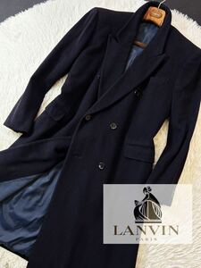 h24【奇跡のビキューナ!!】定価50万●超美品LANVIN PARIS●セレブ御用達!!超高級カシミヤチェスターコート●ランバンコート　メンズ　L-XL