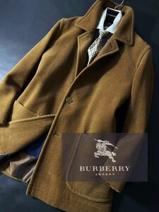 K35【希少メルトンウール】定価15万●超美品BURBERRY●人気のツイード〜高級トレンチジャケットコート●メンズ　バーバリーコート　日本製