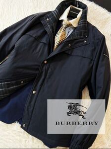 h23【極暖水鳥天然羽毛!!】定価14万●超美品級BURBERRY ●高級ジップアップ!!ダウン90%ジャケットコート●バーバリーコート　メンズ