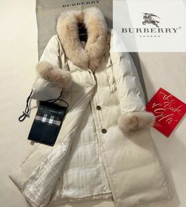 K61 ブルーフォックスファー◆参考価格20万●超美品BURBERRY LONDON●ロングダウンジャケットコート　バーバリーコート　レディース 44