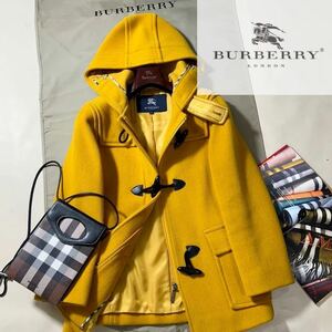 J30【鮮やか英国イエロー】定価15万●未使用級BURBERRY ●肌触り抜群!!高級メルトウールダッフルコート　バーバリーコート　レディース 38