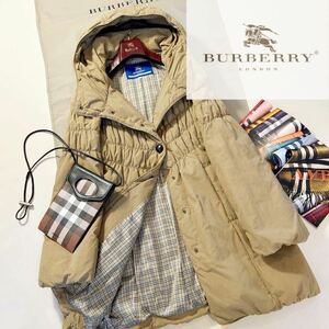 K59【Aラインロングダウン】◆参考価格14万●超美品BURBERRY BLUE LABEL●高級ダウンジャケットコート　バーバリーコート　レディース 38