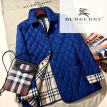 k25【英国ロイヤルブルー】参考価格14万●超美品BURBERRY LONDON●キルティングジャケット　バーバリーコート　レディース イギリス製_画像1