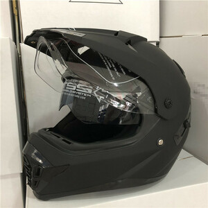 新品 ダブルシールド オフロードヘルメット 内蔵ゴーグル バイクヘルメット オフロード フェイスヘルメット マットブラック S-XL