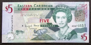 東カリブ通貨庁・2008年・5ドル紙幣