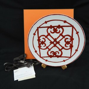 【美品】HERMES エルメス ガダルキヴィール アメリカン ディナープレート レッド 約26cm 箱付 997117053 1225