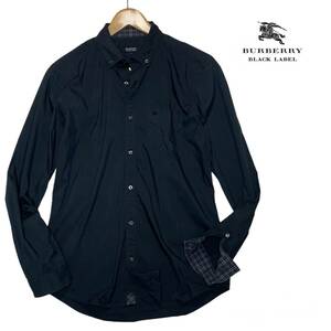 ★1円〜 BURBERRY BLACK LABEL バーバリーブラックレーベル 衿 袖チェック ボタンダウン 長袖シャツ サイズ2★