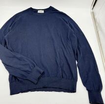 美品JOHN SMEDLEY シーアイランドコットン Uネック ネイビー_画像2