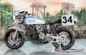 Ａ４プリントです　スズキGS1000　ウェスクーリー　水彩画　バイクイラスト　　　