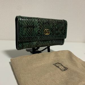 美品　GUCCI グッチ GGマーモント　パイソン　長財布　グリーン